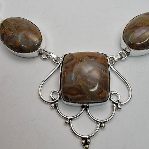 Sterling Silver Jasper Necklace - 22" Chain - Picture 4 of 8